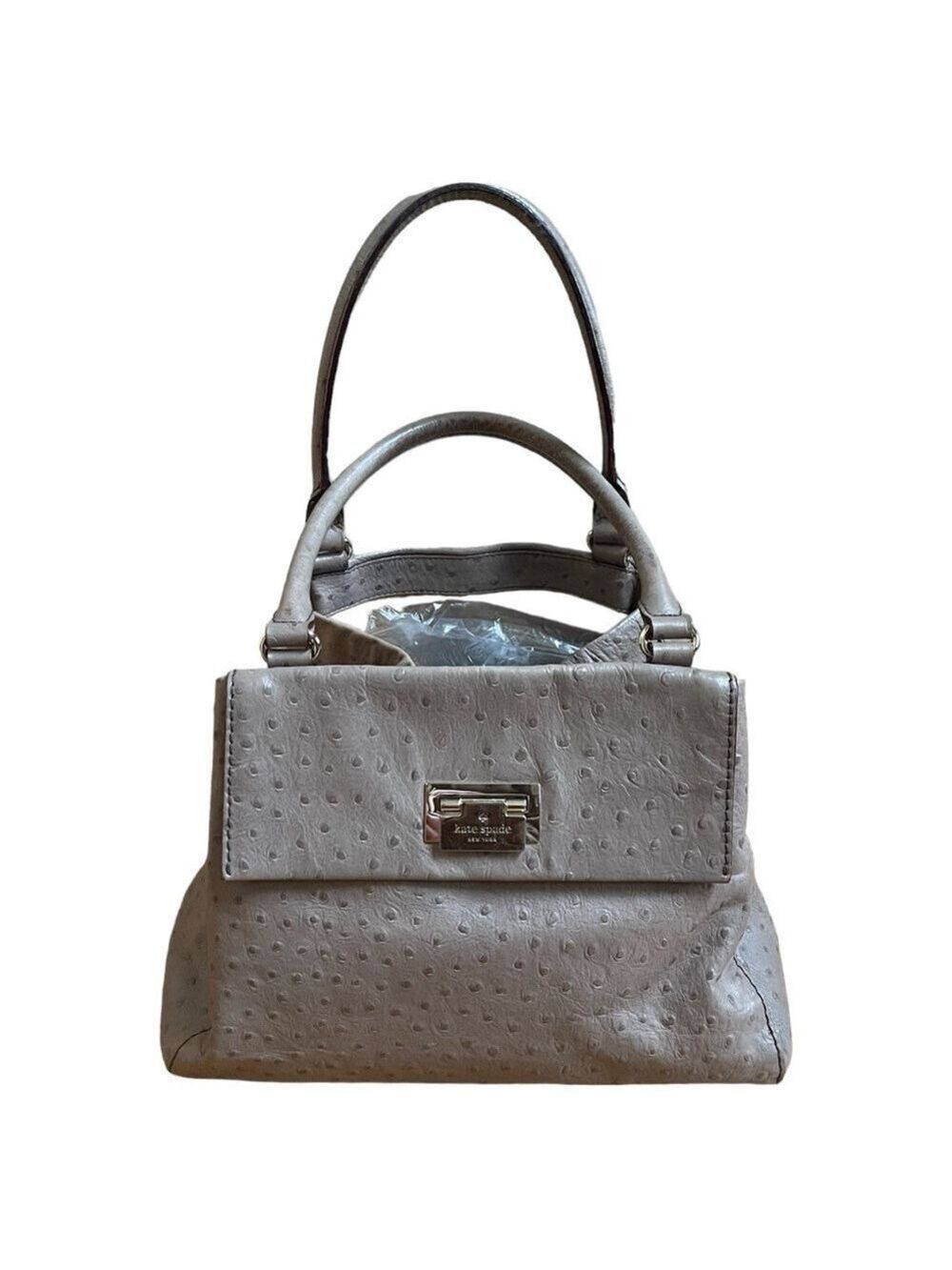 Kate Spade Windsor Square Angeline Ostrich leather Satchel Purse Beige Tan